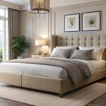 Tweepersoonsbed met bruine bedkledij